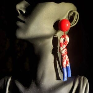 Chic Red and Blue Knot Earrings
